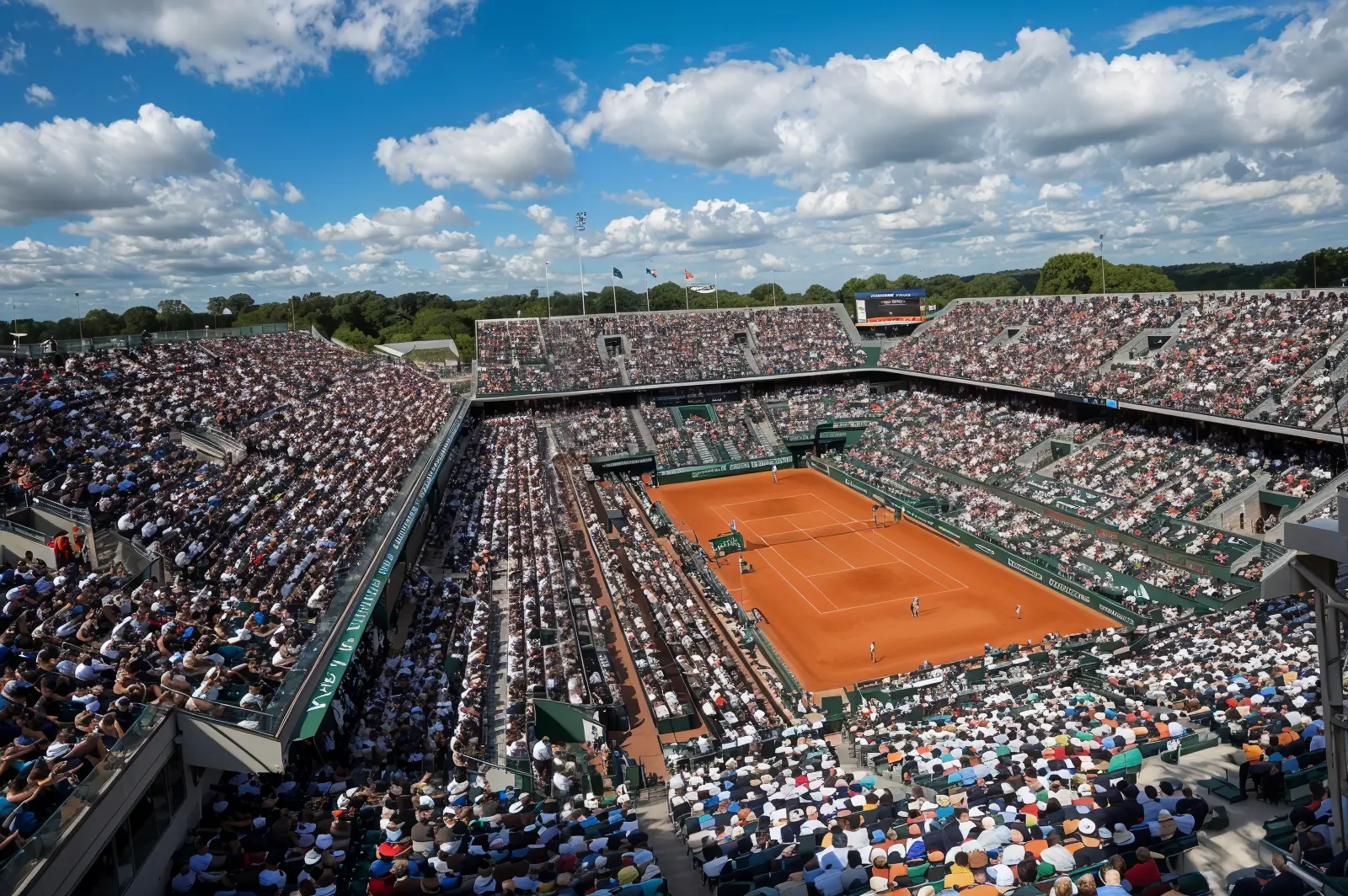 Grand stade de tennis Roland Garros en terre battue plein